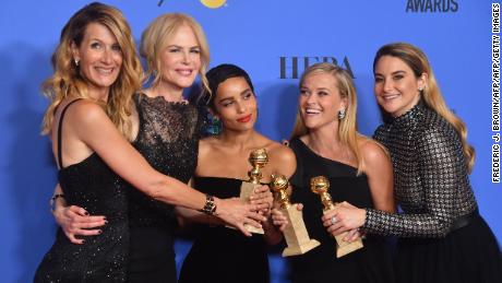 Laura Dern, Nicole Kidman, Zoe Kravitz, Reese Witherspoon and Shailene Woodley bacstage at the Golden Globes after their show 'Big Little Lies' won best limited series.